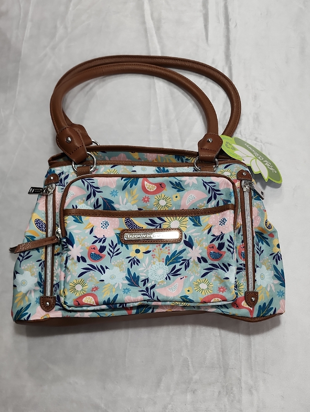 Lily Bloom Maggie Satchel in a whimsical "Fairy Wren" floral and bird print